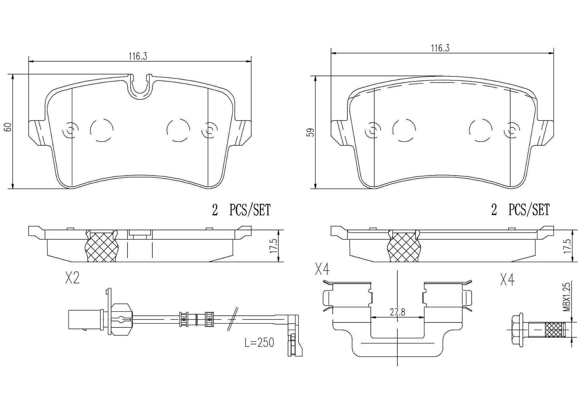 Audi Brembo Brake Set - Pads Rear (Ceramic) 4G0698451K - Brembo P85119N